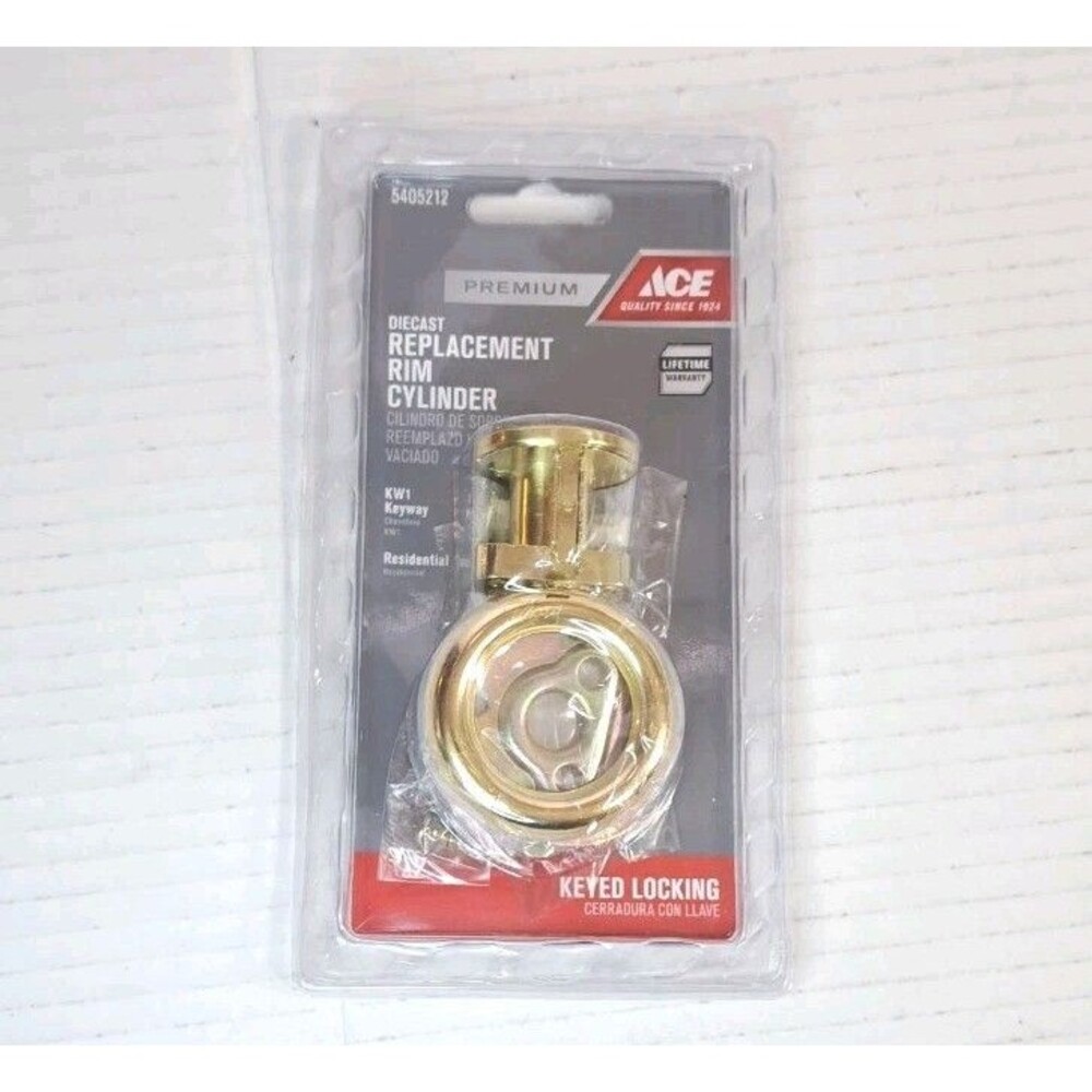 ACE DieCast Brass Rim Cylinder Replacement Lock 5405212 Gold Keyed Entry w/ Keys
